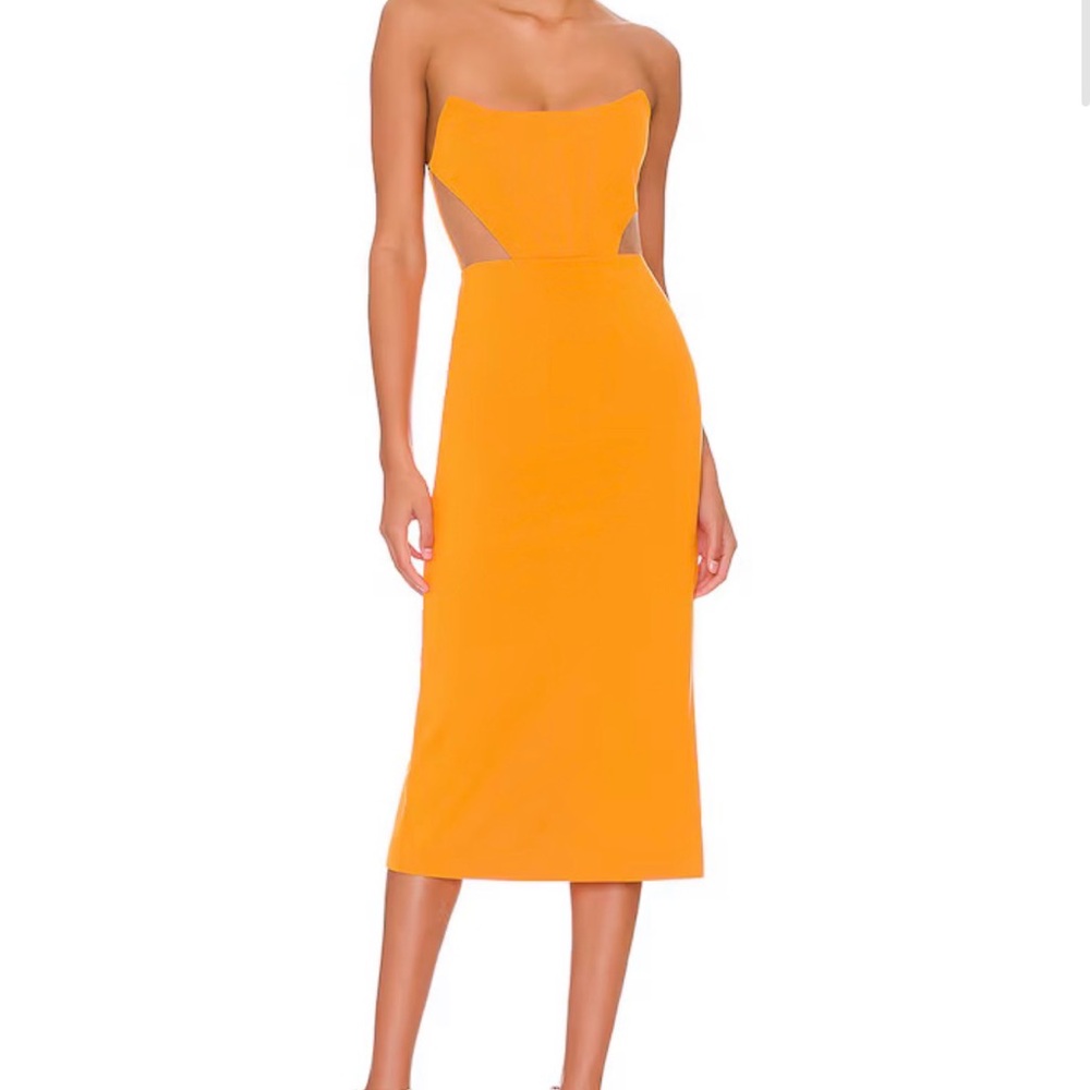 NBD Strapless Orange Cutout Midi Dress